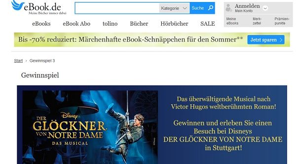 eBook.de Gewinnspiel Der Glöckner von Notre Dame Stuttgart Reise