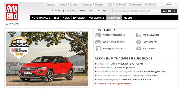 Auto Bild Gewinnspiel VW T-ROC Firmenwagenwahl 2018