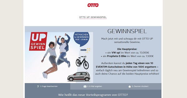 Auto Gewinnspiel Otto Versand VW UP gewinnen