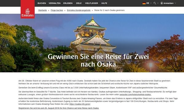 Emirates Osaka Reise Gewinnspiel 8 Tage Japan zu Zweit