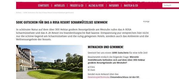 Kribbelbunt Gewinnspiel 500 Euro A Rosa Resort Scharmützelsee