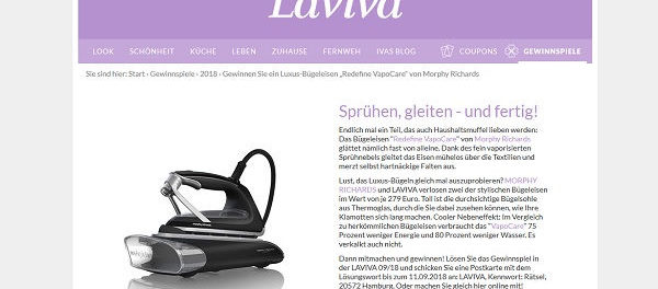 Laviva Gewinnspiel Luxus Dampfbügeleisen gewinnen