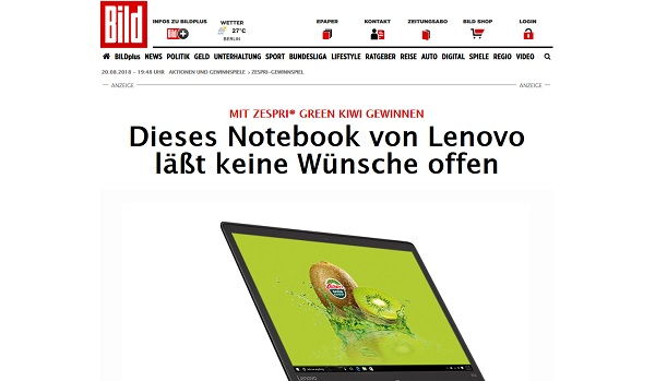 Lenovo Notebook Gewinnspiel Zespri Kiwi und Bild.de