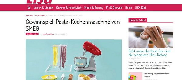 Lisa.de Gewinnspiel SMEG PastaKüchenmaschine gewinnen