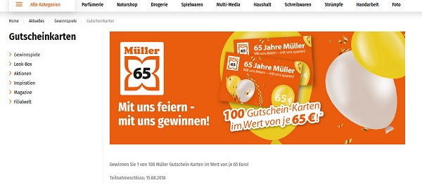 Müller Gewinnspiel 100 Einkaufsgutscheine Verlosung