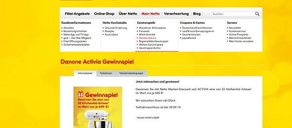Netto Marken Discount Gewinnspiel 32 KitchenAid Artisan Küchenmaschinen