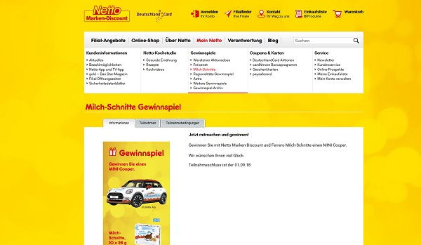 Netto Marken Discount Milch Schnitte Auto Gewinnspiel Mini Cooper