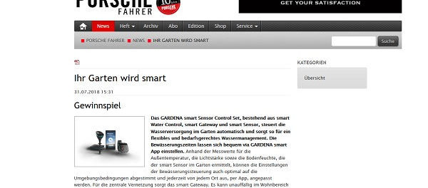 Porsche Fahrer Magazin Gewinnspiel Gardena Smartsystem