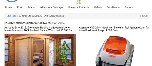 Schwimmbad.de Gewinnspiel maßgeschneiderte Innen Sauna gewinnen