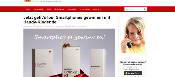 Smartphone Gewinnspiel Handy-Kinder.de Samsung und Huawei Handys