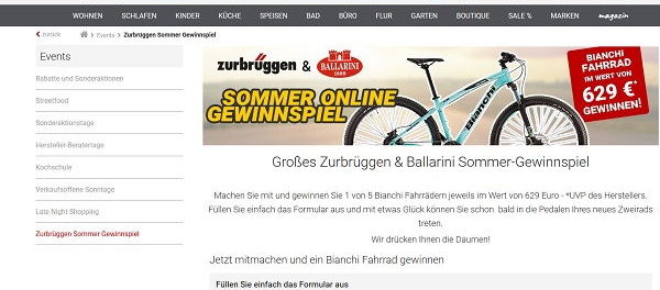 Zurbrüggen Gewinnspiel 5 Bianchi Fahrräder gewinnen