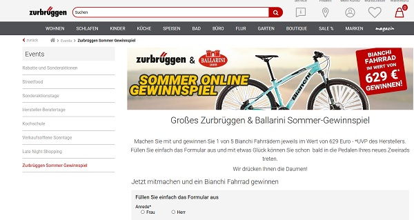 Zurbrüggen Gewinnspiel 5 Bianchi Fahrräder gewinnen