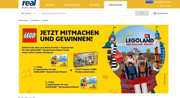 real Gewinnspiel Legoland Tageskarten und Lego Creator Set