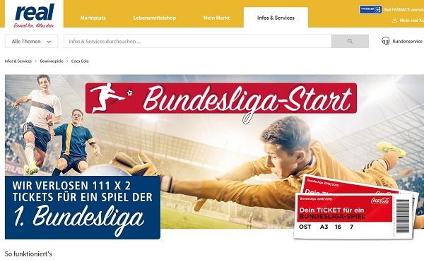 real und Coca Cola Gewinnspiel 111 mal 2 1. Bundesliga Tickets