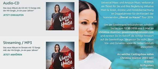 Amazon Gewinnspiel Christina Stürmer Konzertbesuch Anreise Übernachtung