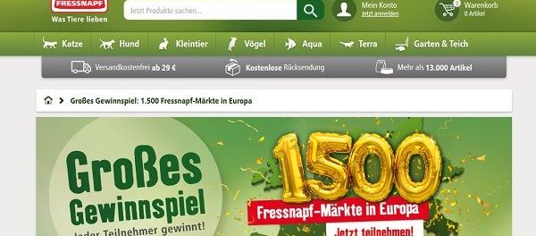 Fressnapf Gewinnspiel 1.500 Märkte in Europa