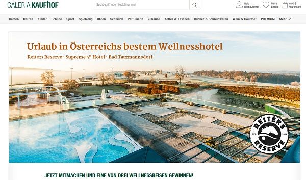 Galeria Kaufhof Gewinnspiel 3 Wellness-Urlaube Österreich