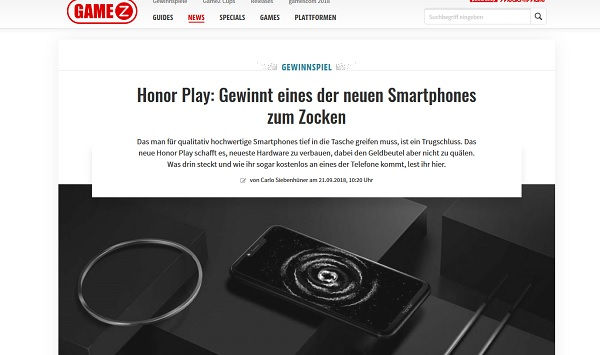 Gamez Gewinnspiel 2 Honor Play Smartphone