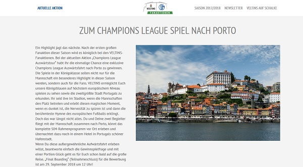 Gewinnspiel – Veltins Portugal Reise Champions League Spiel Porto