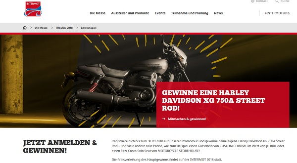 Intermot Motorrad Gewinnspiel Harley Davidson XG 750A Street Rod