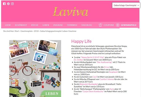 Laviva Geburtstags Gewinnspiel Vespa und Reisen gewinnen