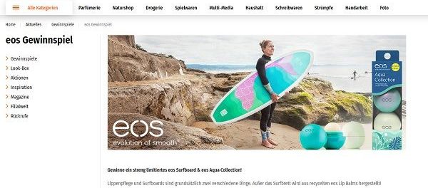 Müller Drogerie Gewinnspiel EOS Surfboard und Produkte