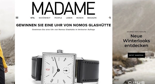 Madame Gewinnspiel limitierte Nomos Glashütte Armbanduhr