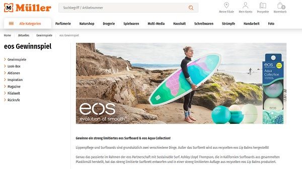 Müller Drogerie Gewinnspiel EOS Surfboard und Produkte