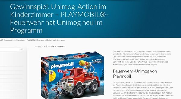 PLAYMOBIL Feuerwehr-Unimog Gewinnspiel Unimog-Community