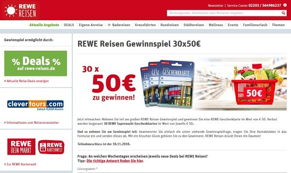 REWE Reisen Gewinnspiel 30 Einkaufsgutscheine je 50 Euro