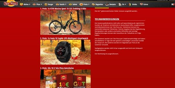 Tele-Pizza Gewinnspiel KTM E-Bike oder GPS Smartwatch