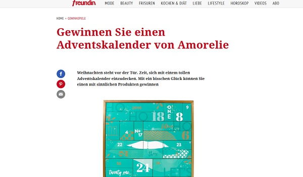 Amorelie Adventskalender Gewinnspiel freundin.de
