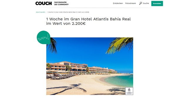 Couch Magazin Gewinnspiel 1 Woche Gran Canaria Urlaub