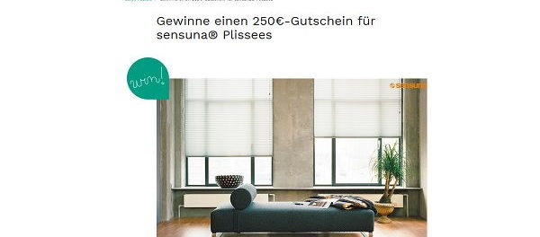 Couch Magazin Gewinnspiele 250 Euro sensuna Plissees Gutschein