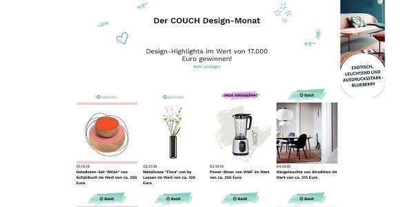 Couchstyle Design Gewinnspiel täglich gewinnen 17.000 Euro Preise