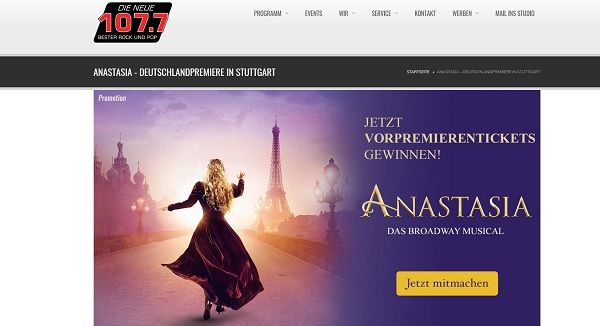 Die Neue 107.7 Gewinnspiel Anastasia Musical Vorpremierentickets