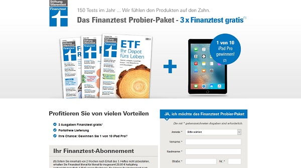 Finanztest Gewinnspiel 10 Apple iPad Pro Stiftung Warentest