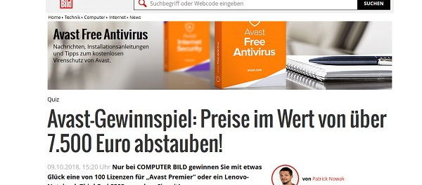 Gewinnspiel Computer Bild und Avastt Sachpreise 7.500 Euro