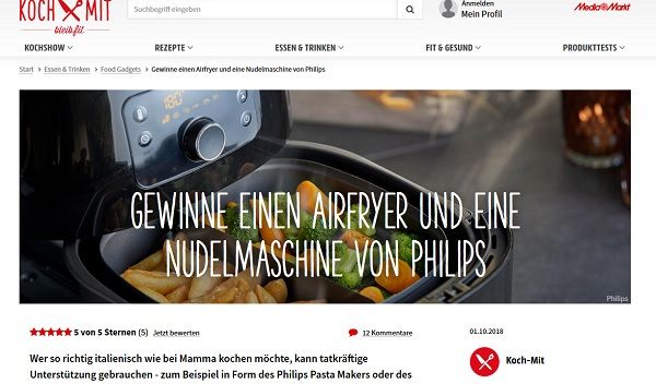 Gewinnspiel kostenlos – Koch mit verlost Philips Pastamaker