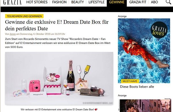 Grazia Magazin Gewinnspiele E! Dream Date Box