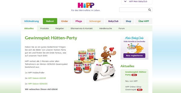HIPP Gewinnspiel Laufrad und Produktpakete