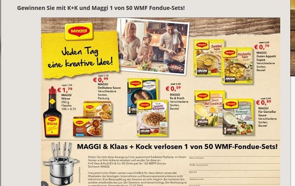 Klaas und Kock Maggi Gewinnspiel 50 WMF Fondue-Sets