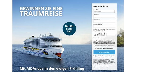 Kreuzfahrt Gewinnspiel AIDA Cruises AIDANova Seereise