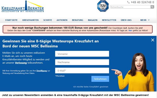 Kreuzfahrtberater Gewinnspiel Westeuropa Kreuzfahrt MSC Bellisima