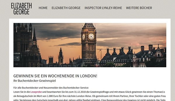 London Wochenendreise Gewinnspiel Elizabeth George