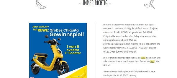 Motorroller Gewinnspiel Rewe und Chiquita Bananen