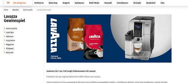 Müller Gewinnspiel 3 De’Longhi Vollautomaten mit Lavazza