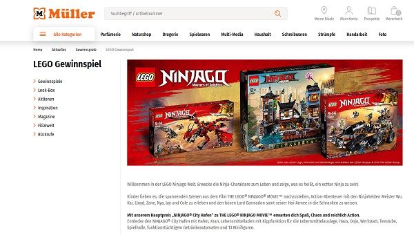 Müller Gewinnspiele Lego Ninjago Sets
