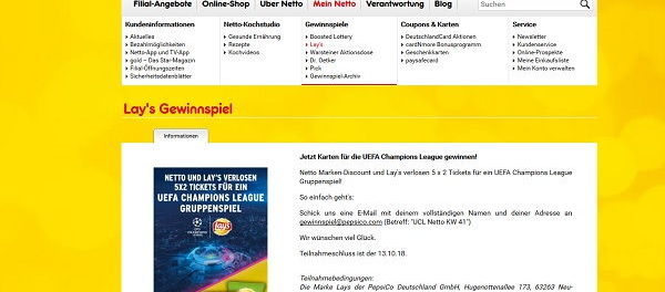 Netto Marken Discount Gewinnspiel Lay´s UEFA Champions League Karten