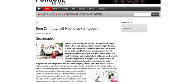 Porsche Fahrer Gewinnspiel Einhell Hochdruckreiniger